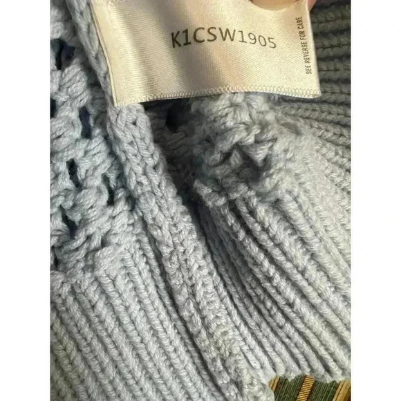 Stylish Light Blue Open Knit Sweater Casual Chic Layering Piece - Picture 5 of 7
